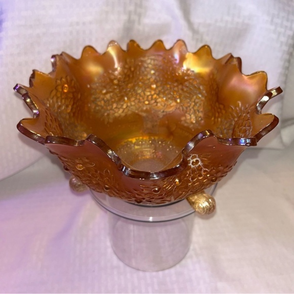 vintage Fenton Marigold Carnival Glass Orange Tree Fruit Bowl